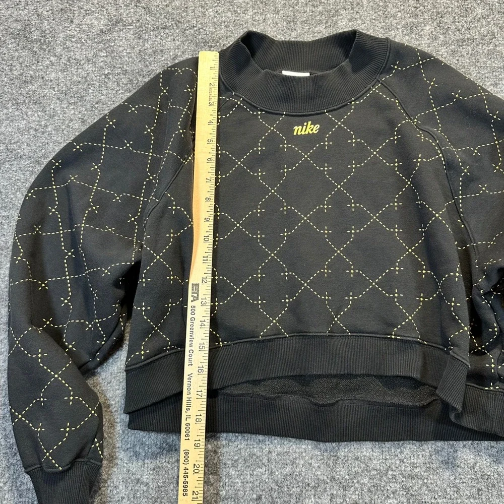 Nike Cropped Sweatshirt Women Medium‎ Black Stitched Glitter Diamond Streetwear